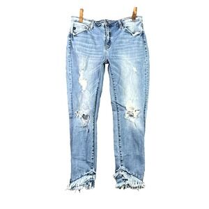 Kancan Jeans Womens 31x26* Blue Denim Whiskered Distressed Streetwear Frayed Hem